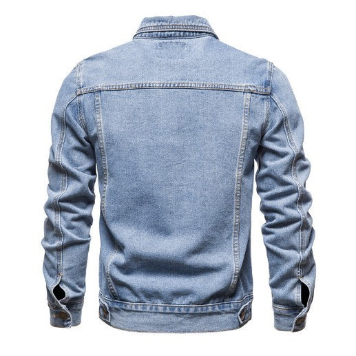 Herren nan Denim-Truckerjacke Slim Fit mit vintage Metallknöpfen und vertikaler Nahtführung EB