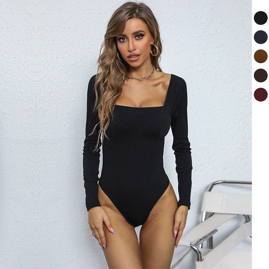 Damen Body mit langen Ärmeln und geradem Ausschnitt EB