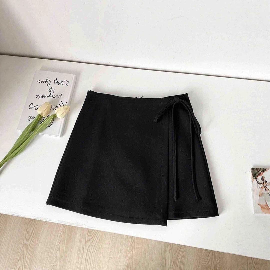 Damen Wickelrock aus hochwertigem Leinenstoff mit eleganter Schleifenbindung EB
