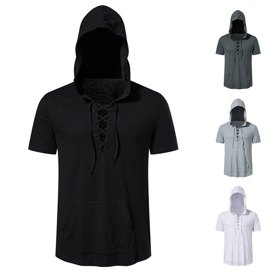 Herren Kapuzen-T-Shirt mit kreativem Schnürdesign EB