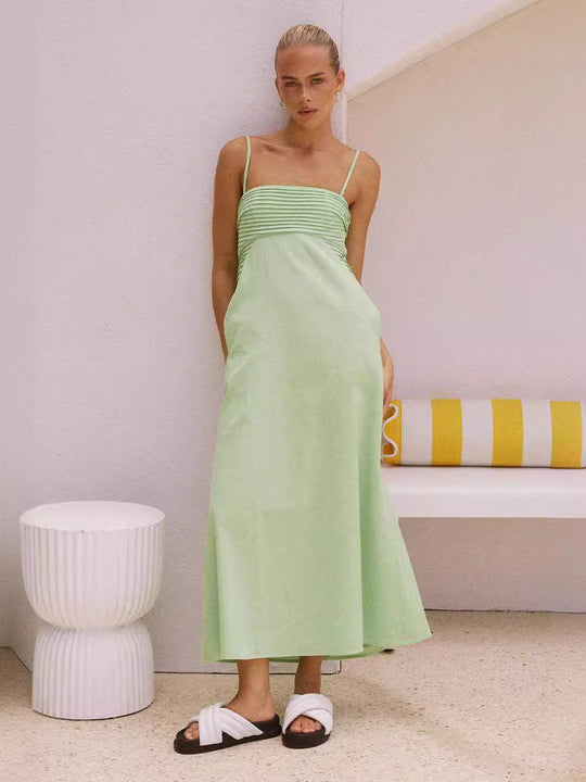 Damen sommerliches Maxikleid mit Raffungen und Spaghettiträgern EB