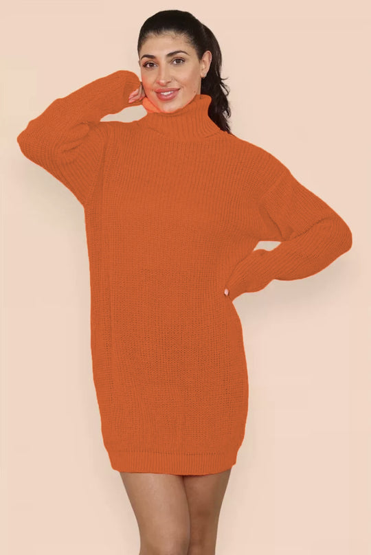 Damen Strickkleid mit hohem Kragen und strukturiertem Material EB