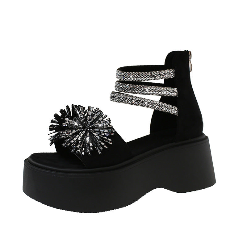 Damen Glamouröse Plateau-Sandaletten mit funkelndem Dekor und Riemen-Design EB