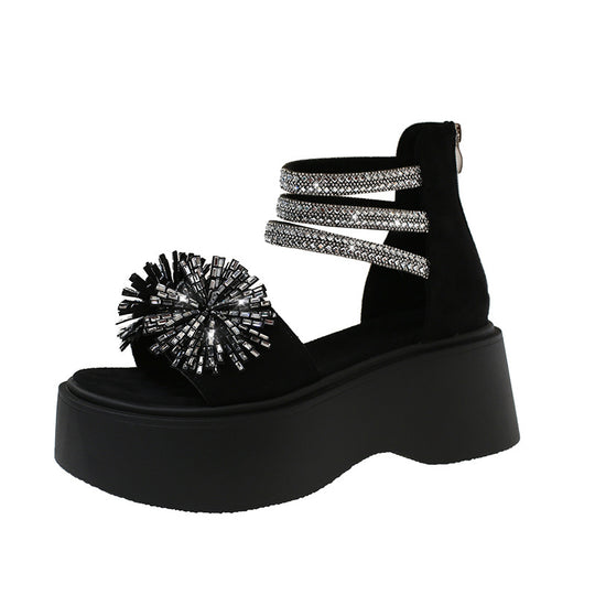 Damen Glamouröse Plateau-Sandaletten mit funkelndem Dekor und Riemen-Design EB