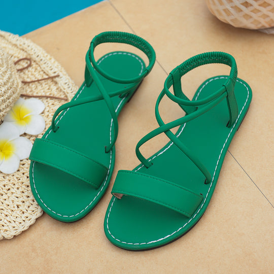 Damen flexible Riemchensandalen mit geschwungenem Design und offenem Fersenbereich EB