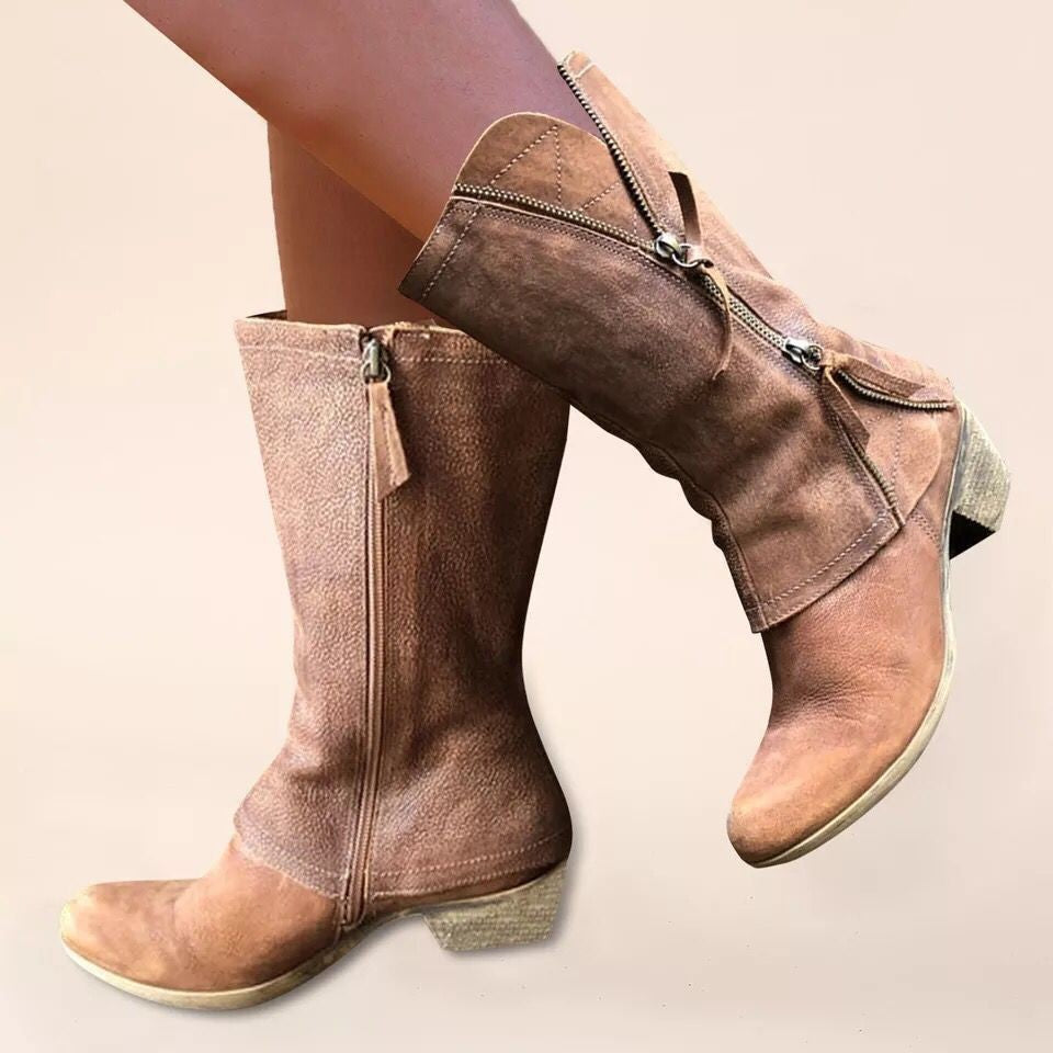 Damen lässige Stiefel mit doppeltem Reißverschluss und modischem Design EB
