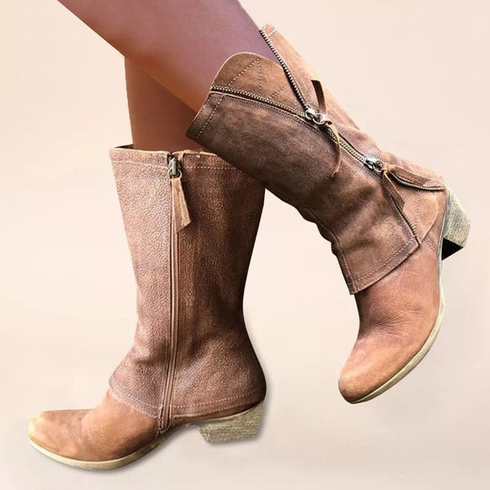 Damen lässige Stiefel mit doppeltem Reißverschluss und modischem Design EB