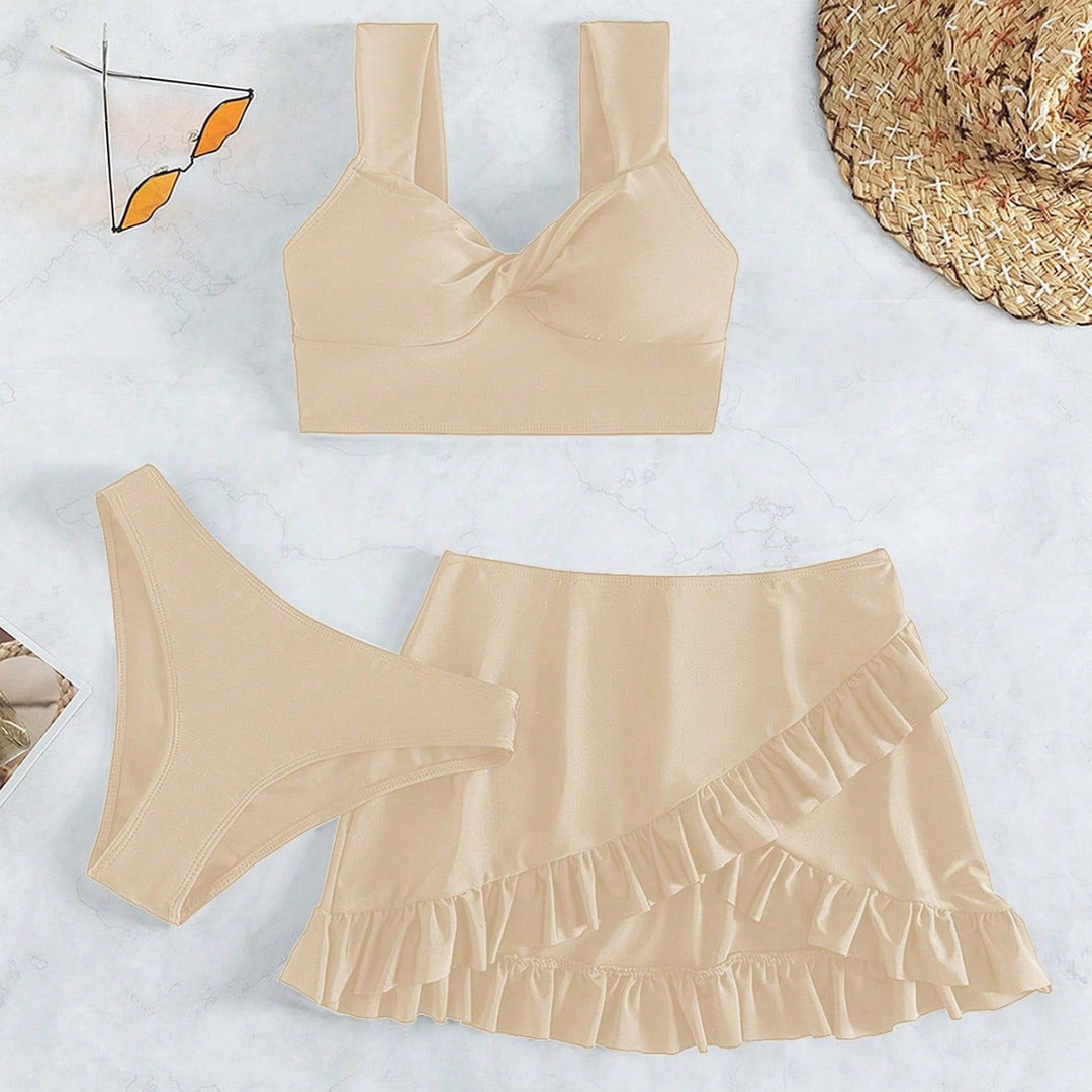 Damen Freizeit-Bikini-Set mit Wickelrock und stützenden Trägern EB
