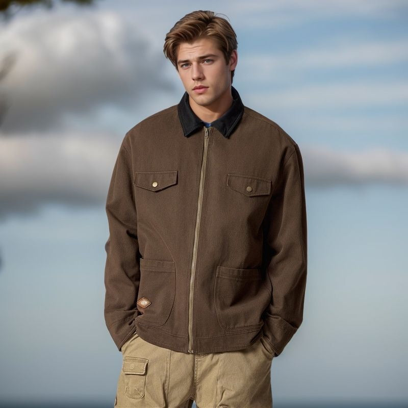 Herren lässige Utility-Jacke mit praktischen Klappentaschen und Reißverschluss EB