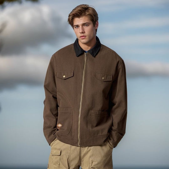 Herren lässige Utility-Jacke mit praktischen Klappentaschen und Reißverschluss EB