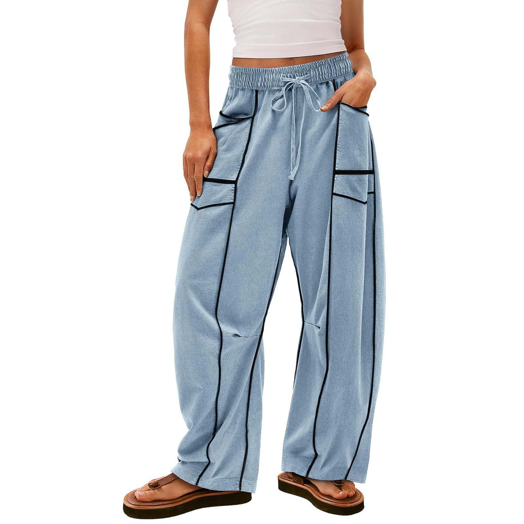 Damen nan weite Lounge-Hose mit Kordelzug, Kontrastpaspelierung und Cargo-Taschen EB