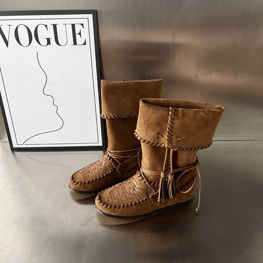 Damen Modische Mokassins-Stiefel mit einzigartigem Flechtmuster von EB