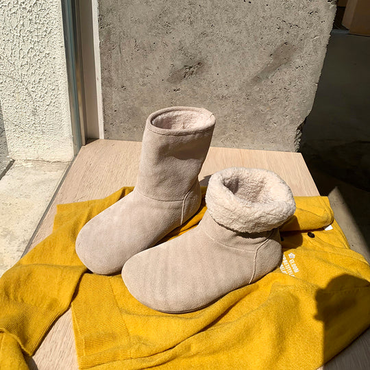Damen warme Hausschuhstiefel mit flauschigem Innenfutter und hochwertiger Wildlederoberfläche EB