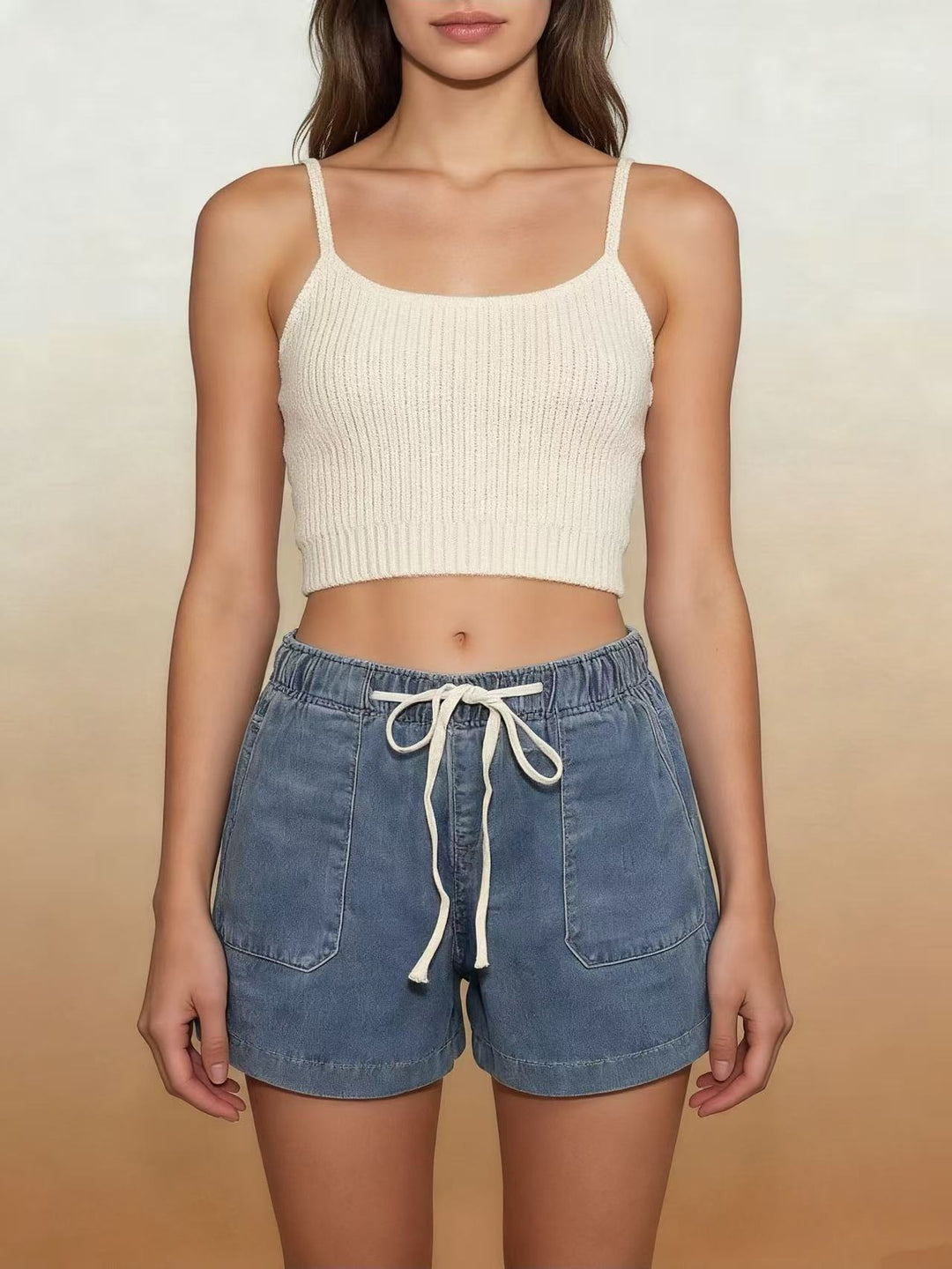 Damen Legere Denim-Shorts mit elastischem Bund EB