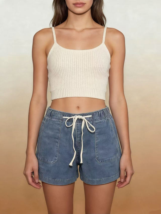 Damen Legere Denim-Shorts mit elastischem Bund EB