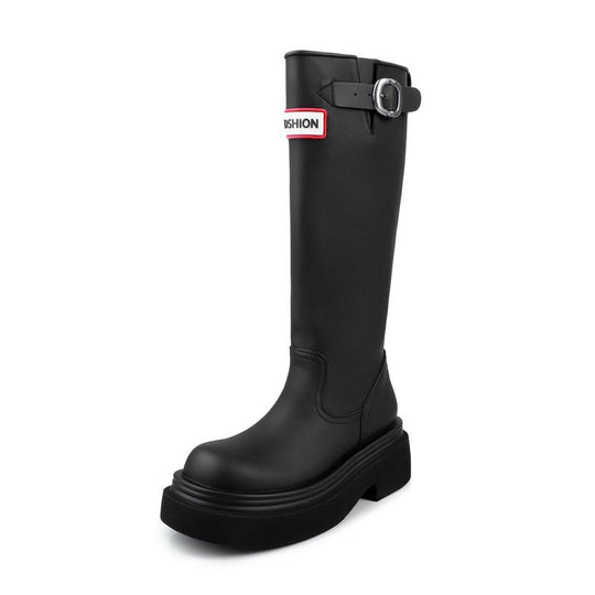 Damen Hohe Stiefel mit modischer Schnalle und komfortablem Plateau EB