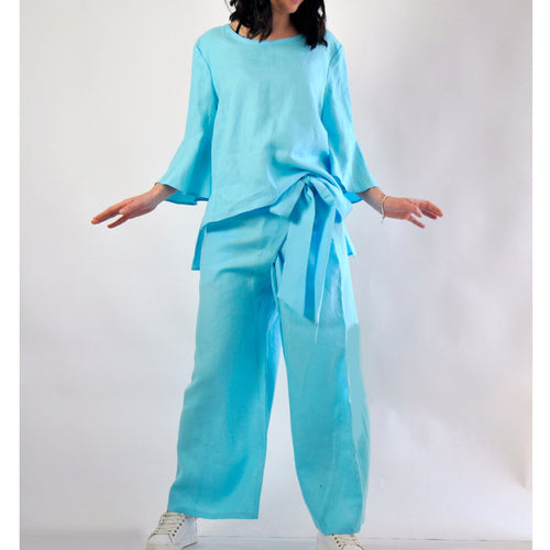 Damen lässiges Tunika- und Hose-Set mit eleganten Schößchen EB