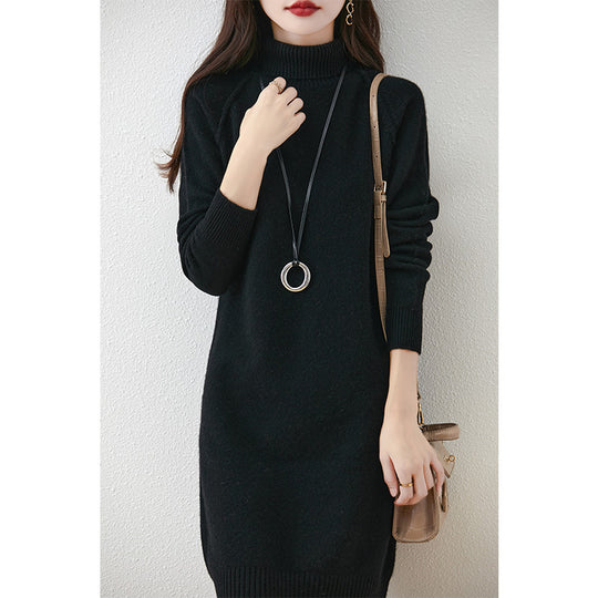 Damen Strickkleid mit hohem Kragen und schmalem Schnitt EB