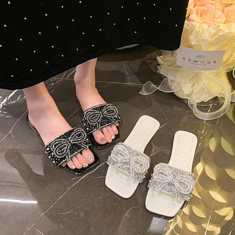 Damen Glitzernde Riemchen-Sandalen mit dekorativer Schleifenverzierung EB