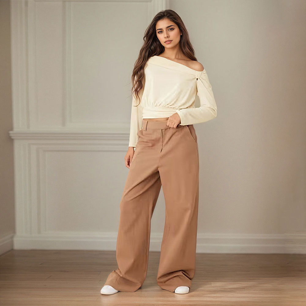 Damen asymmetrisches One-Shoulder Blusenshirt mit Knoten-Detail und tailliertem Saum Eichborn Berlin