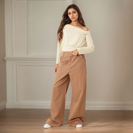 Damen asymmetrisches One-Shoulder Blusenshirt mit Knoten-Detail und tailliertem Saum Eichborn Berlin