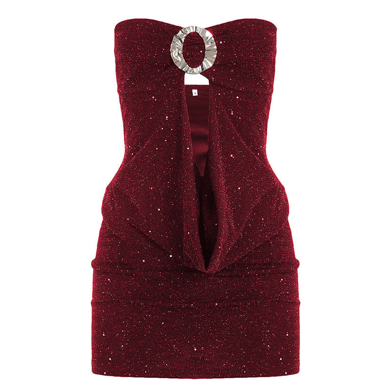 Damen glamouröses Abendtop mit schimmerndem Dekolleté und funkelndem Design EB