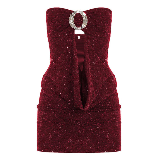 Damen glamouröses Abendtop mit schimmerndem Dekolleté und funkelndem Design EB