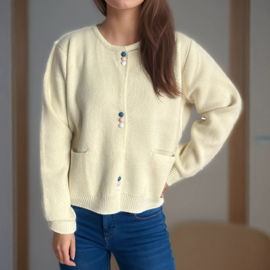 Damen Cardigan mit dekorativen Knöpfen und praktischen Taschen EB