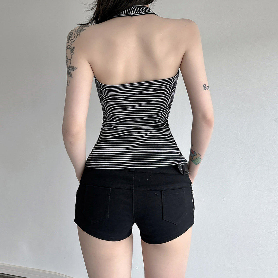 Damen Sportliches Haltertop mit breitem Kragen und feinen Streifen EB