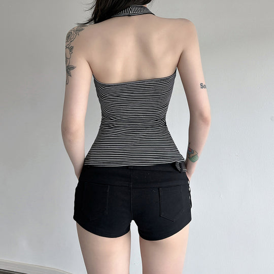 Damen Sportliches Haltertop mit breitem Kragen und feinen Streifen EB