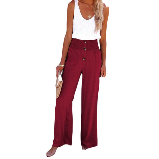 Damen Weitgeschnittene High-Waist Hose mit dekorativem Knopfdetail und elastischem Bund EB
