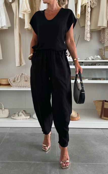 Damen lässiger Jumpsuit mit elastischem Bund und praktischen Taschen EB