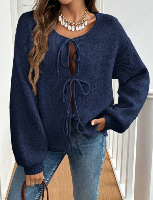 Damen Pullover mit Kordelzug und überschnittenen Ärmeln EB