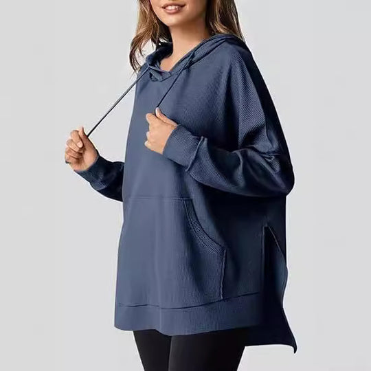 Damen Oversized Kapuzenpullover mit praktischen Taschen und seitlichen Schlitzen EB