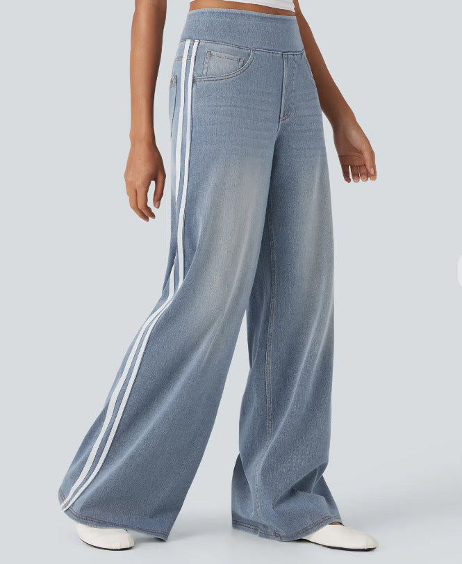 Damen nan weite Sweatpant in Jeansoptik mit seitlichen Kontraststreifen und Komfortbund EB