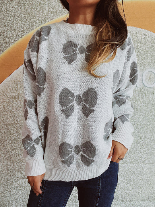 Damen lässiger Pullover mit verspieltem Schleifenmuster EB