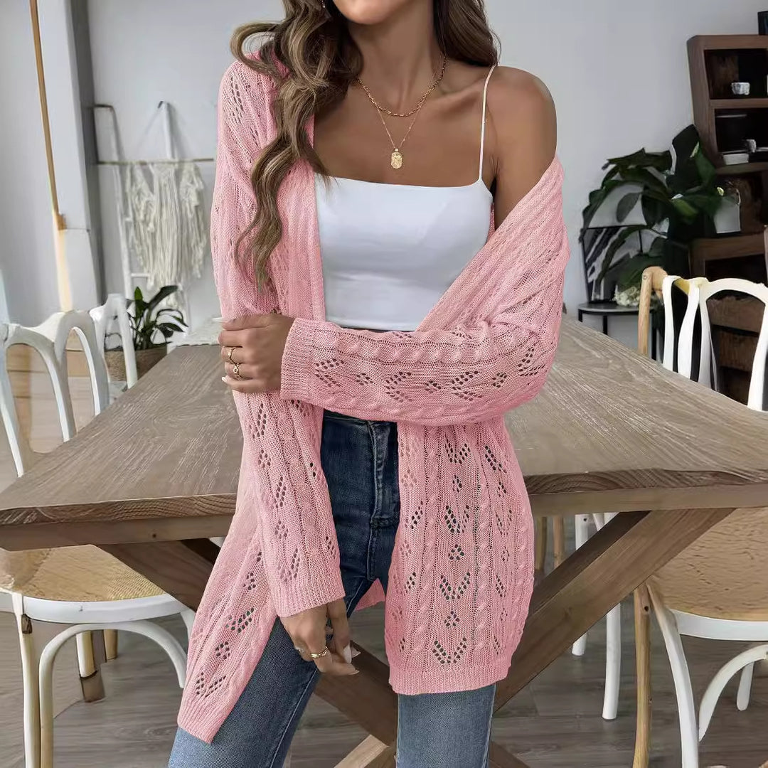 Damen luftiger Strickcardigan mit filigranem Lochmuster EB