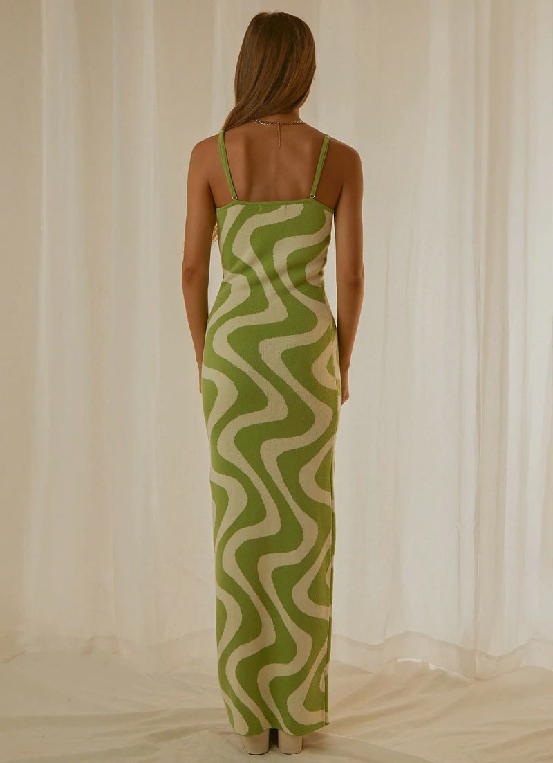 Damen Designer-Midi-Kleid mit stilvollem Grafikmuster EB