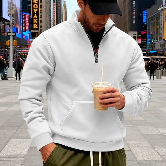 Herren Halbzip-Sweatshirt mit Kängurutasche und Stehkragen EB