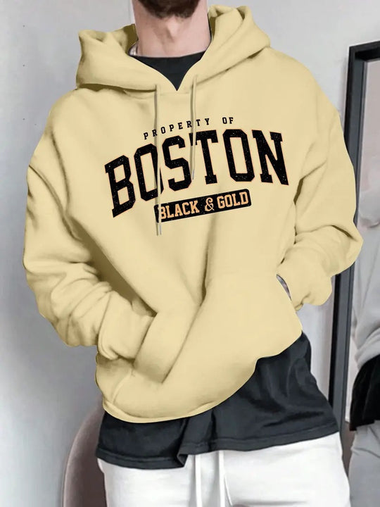 Herren Kapuzensweater mit auffälligem Boston-Print und weicher Innenseite EB