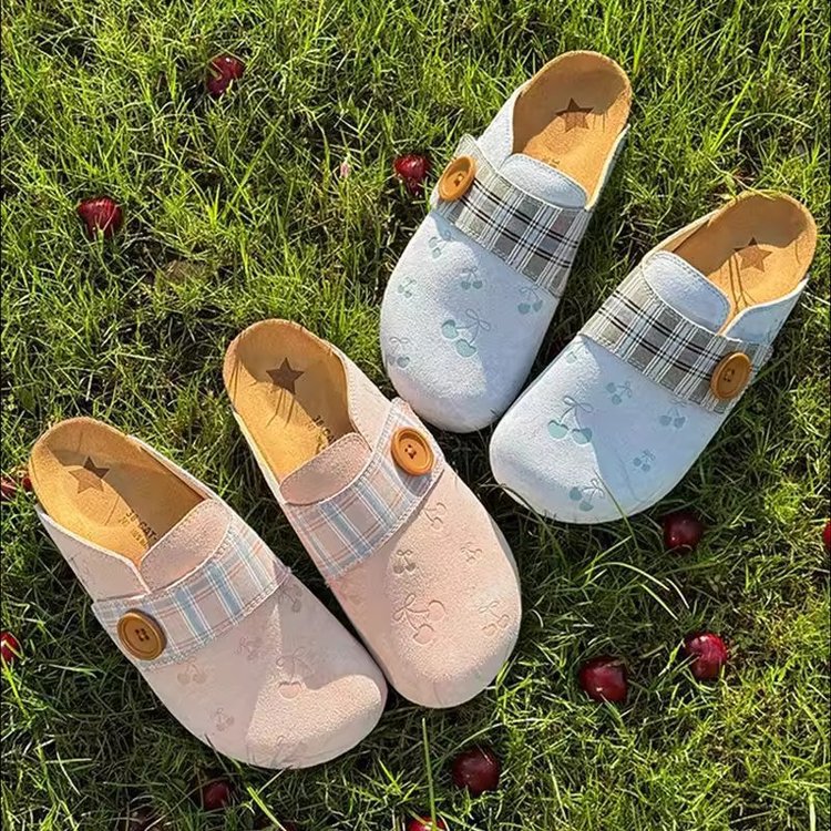 Damen Clogs mit modischem Karodesign und dekorativer Knopfdetails EB