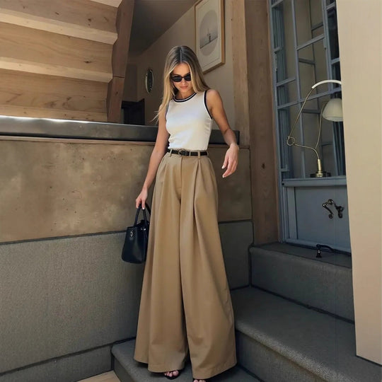 Damen Hoch geschnittene Palazzo-Hose mit eleganten Falten und formschöner Passform EB