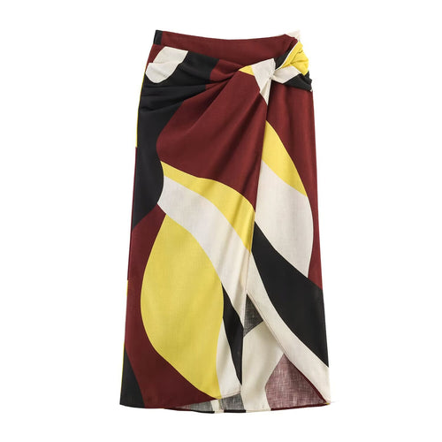 Damen Wickelrock mit modernem Grafikdesign und elegantem Tailleneinsatz EB