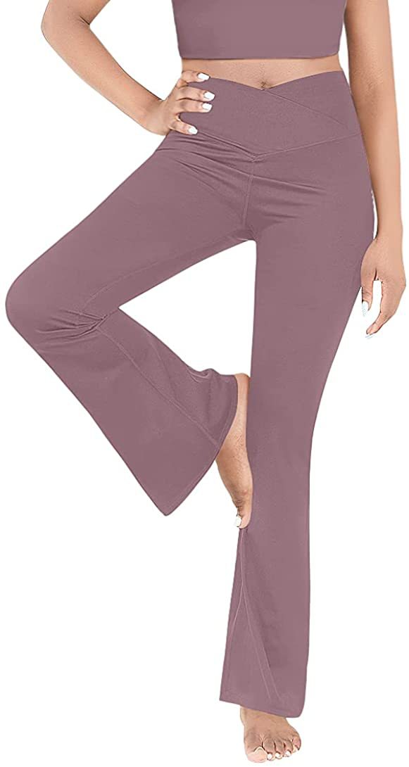 Damen nan taillenhohe Yogahose mit überkreuztem Bund und ausgestelltem Saum mit Schlitz EB