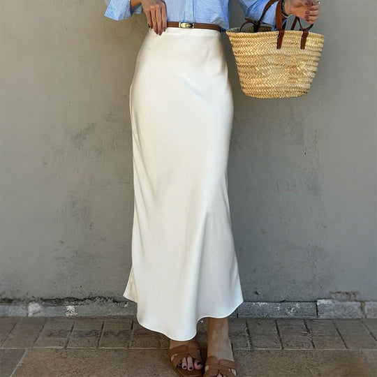 Damen Eleganter Satinrock mit schmalem Schnitt und Schlitz EB