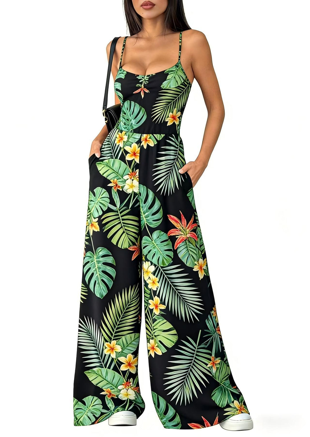 Damen Eleganter Jumpsuit mit geometrischem Print und breiten Beinen EB