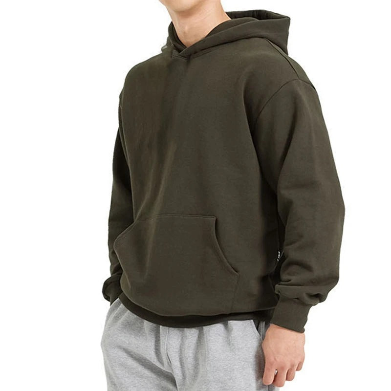 Herren nan schwerer Kapuzenpullover im Boxy-Cut mit Kängurutasche, geripptem Saum und angerauter Innenseite EB