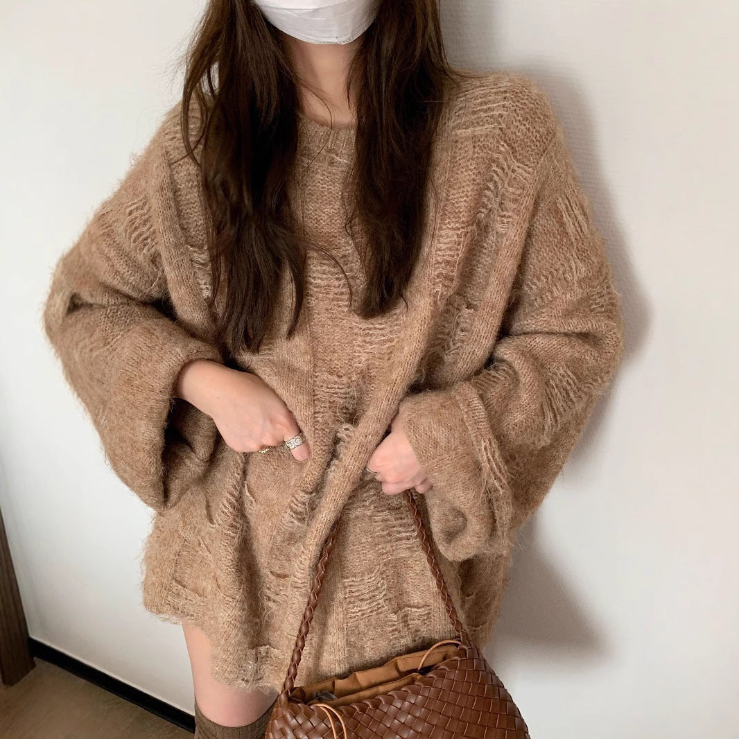 Damen Oversized Strickpullover im lässigen Pullover-Stil EB