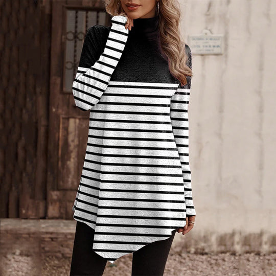 Damen Tunika mit floralem Design und hohem Kragen EB