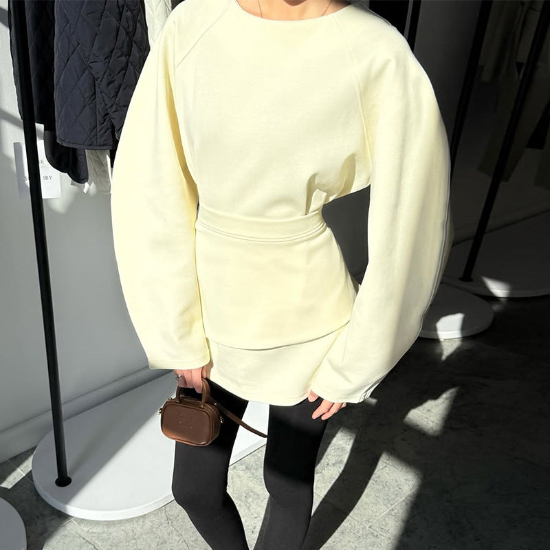Damen modischer Sweatshirt mit Ballonärmeln EB